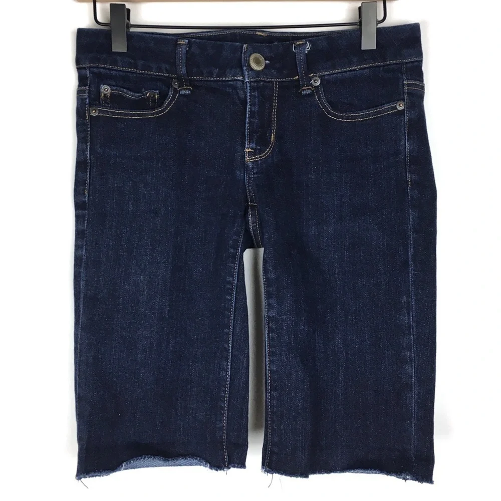 AMERICAN EAGLE Jean Shorts Cut Off Bermuda Long Stretch Denim Dark Wash Size 4